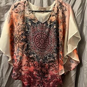 Jos. A. Bank Red and Black Patterned Blouse